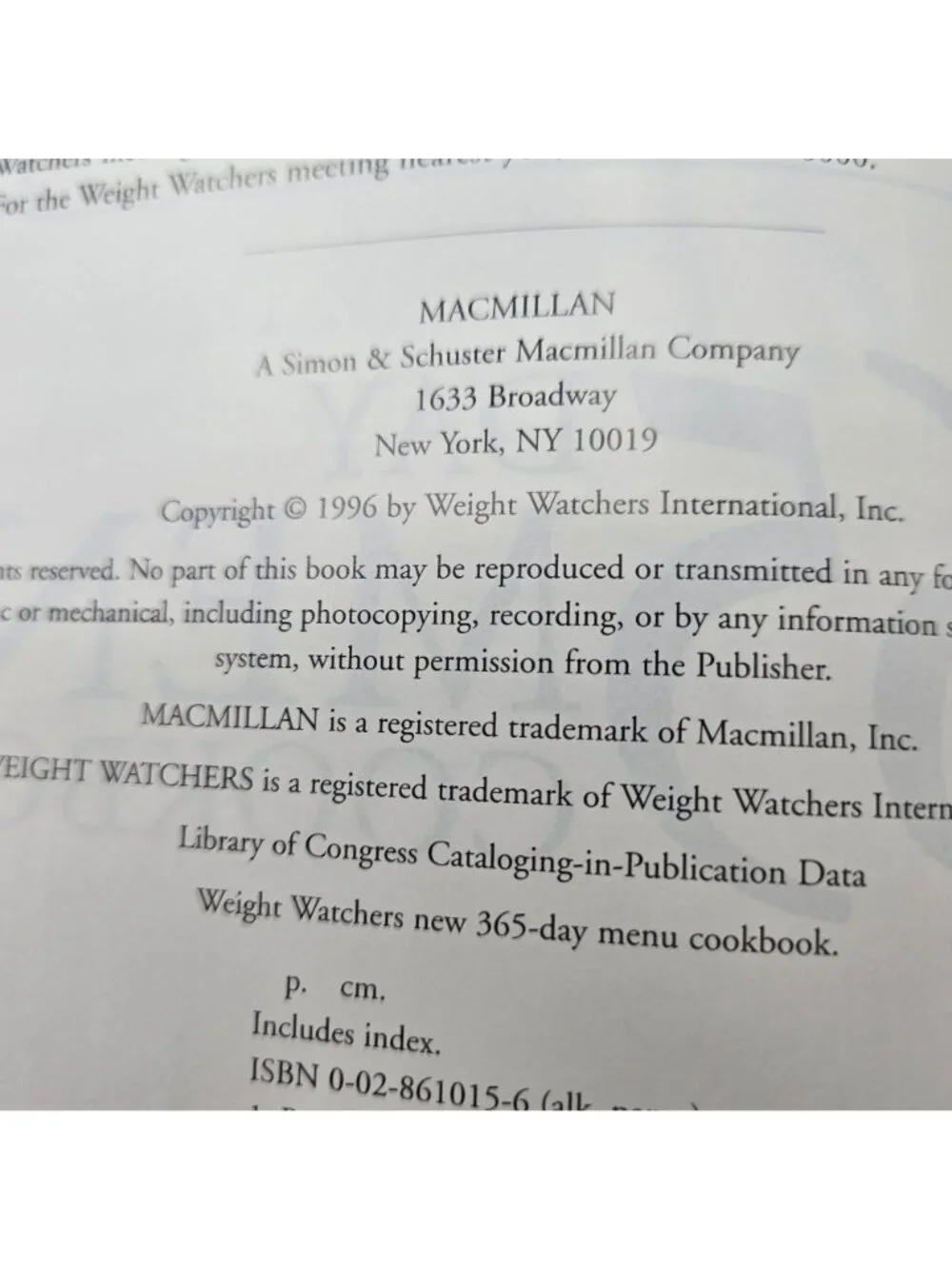 Weight Watchers New 365-Day Menu Cookbook Hardcover 1996 Complete Meal Planning